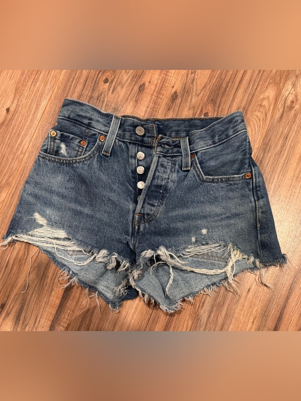 Levi's Blue Distressed High-Rise Denim Cutoff Shorts